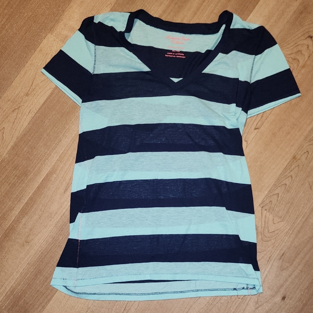 American Eagle Outfitters Blue Nautical Short Sleeve Tee